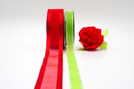 हरे पत्ते वाले लाल गुलाब बुना हुआ रिबन